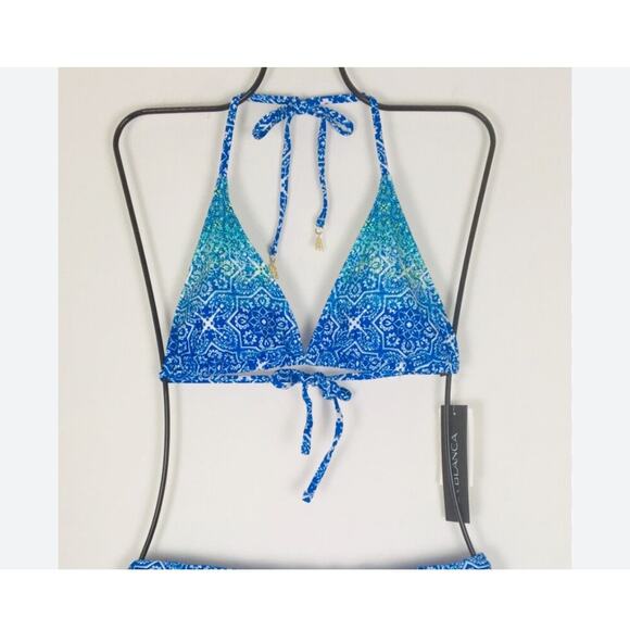 New La Blanca Triangle Swimsuit Bikini Top with Gold Embellishment Size: 14 - Picture 1 of 6